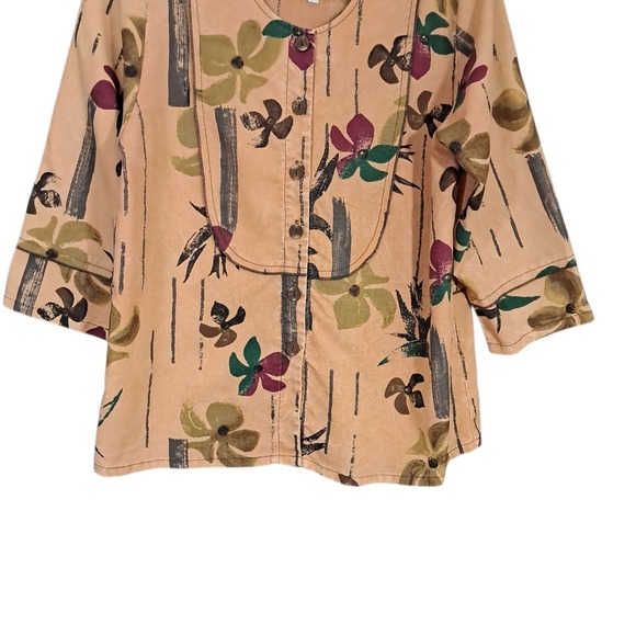 Produce Company Women‎ Linen Blend Brown Abstract Art Button Up Shirt USA M - Picture 5 of 11